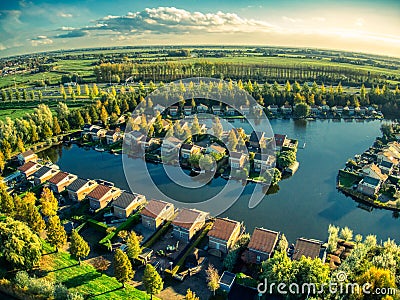 Drone top view of vinkeveen near Amsterdam during hot summer Stock Photo