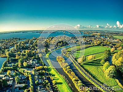 Drone top view of vinkeveen near Amsterdam during hot summer Stock Photo