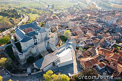 Drone townscape of Simancas with view of castle Stock Photo