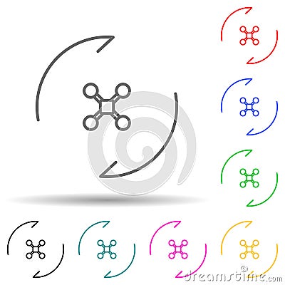 Drone turn multi color style icon. Simple thin line, outline vector of drones icons for ui and ux, website or mobile Vector Illustration