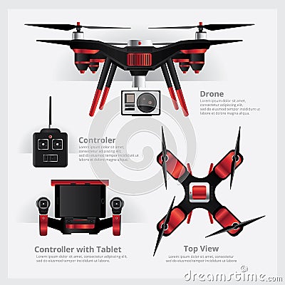 Drone with VDO Camera and Controller Vector Illustration