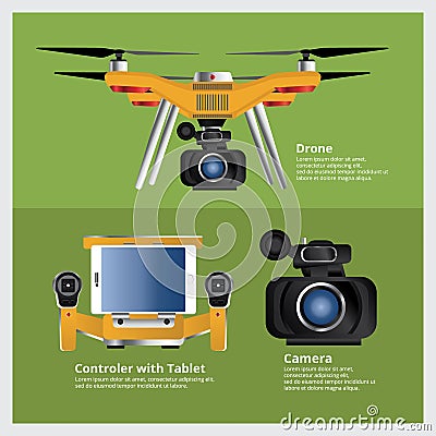 Drone with VDO Camera and Controller Vector Illustration Vector Illustration