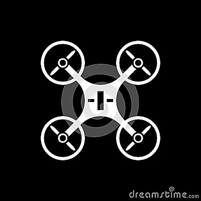 Drone vector icon isolated on black background . Vector Illustration