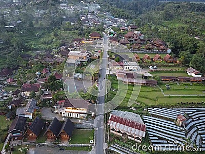 The drone view of Baturaden City Light in Banyumas Editorial Stock Photo