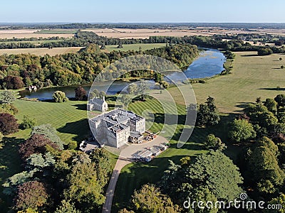 Aerial view of Crichel House , Crichel, Dorset , England, UK showing the manor house and lake Stock Photo