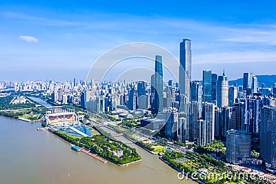 Drone view downtown of Guangzhou China Stock Photo