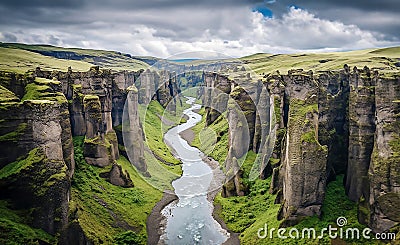 A drone view of the Fjararglju Canyon in Iceland Stock Photo