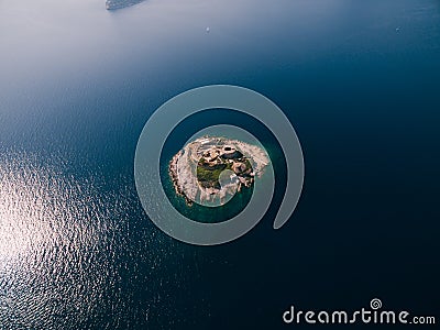 Drone view of fortress Mamula on the island. Kotor Bay Stock Photo