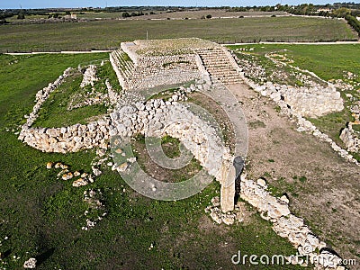 Drone view at the Monte d`Accoddi pre-nuragic altar on Sardinia, Italy Editorial Stock Photo