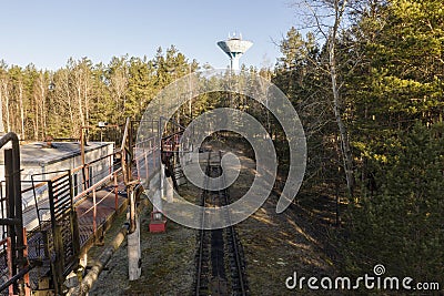 Drone view of old retired small industrial railroad station Editorial Stock Photo