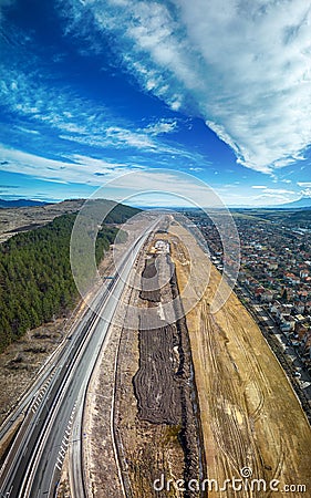 Drone view over the European road boulevard. Editorial Stock Photo