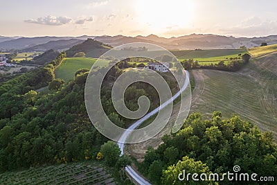 Aerial view of sunset at Marcher region in Italy Stock Photo