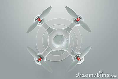 Drone, white quadrocopter on a white background with copy space. Top view, flat lay. The concept of technology, robotization, Cartoon Illustration