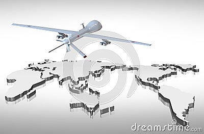 Drone and world map Stock Photo