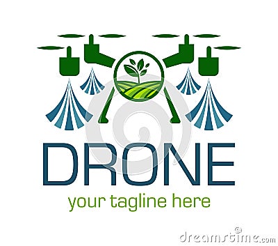 Drones for Agriculture logo. The future of Farming and Agriculture concept. Helicopter Irrigation Vector Illustration