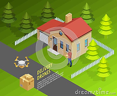 Drones Delivery Isometric Template Vector Illustration