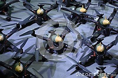 Drones equipped with 60mm mortar mines Stock Photo