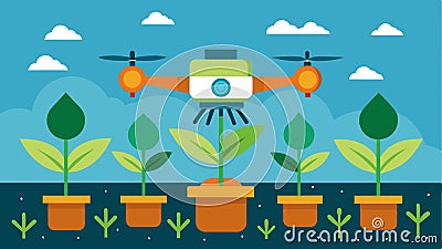 Drones equipped with advanced sensing and targeting technology ensuring each seed is p in the optimal location for Vector Illustration