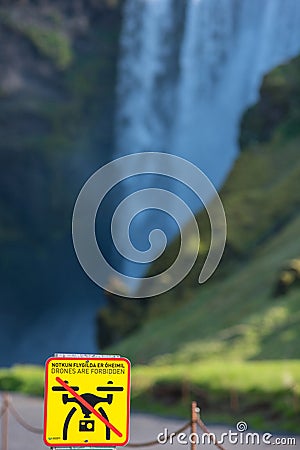 Drones are forbidden sign, no fly zone in Iceland Editorial Stock Photo