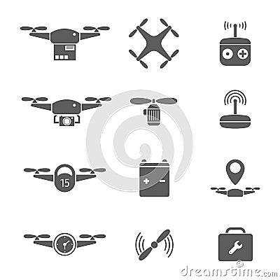 Drones Icon Vector. Battery, remote control flat isolated on white background. Quadrocopters Vector Illustration