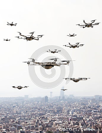 Drones invasion background Stock Photo