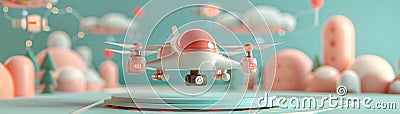 Drones navigating a complex logistics network to enhance streamlined operations Cartoon Illustration