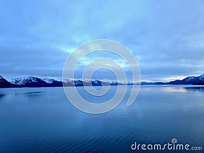 Aerial view of Alaskan fiords and ocean Stock Photo