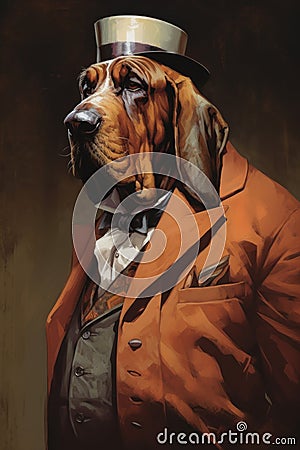 droopy bloodhound mafia don dog painting generative AI Stock Photo