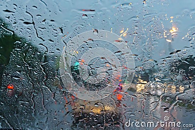 Drop on glass while raining. Stock Photo
