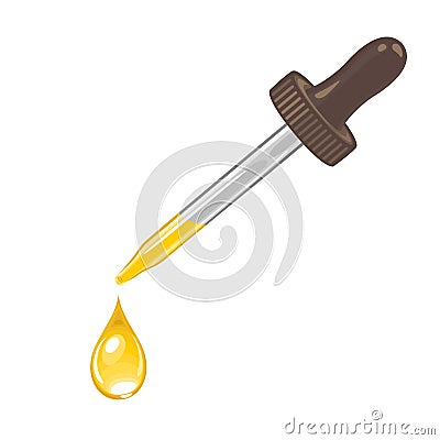 Drop of oil or serum dripping from cosmetic dropper isolated Vector Illustration