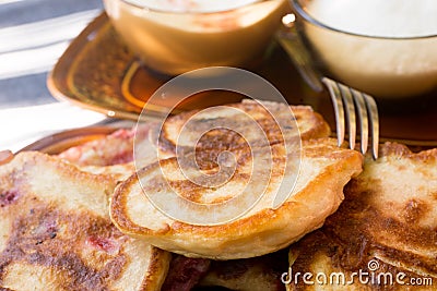 Drop scones with strawberries Stock Photo