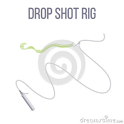 Drop shot rig with stick sinker and soft plastic lure worm bait setup. Vector Illustration