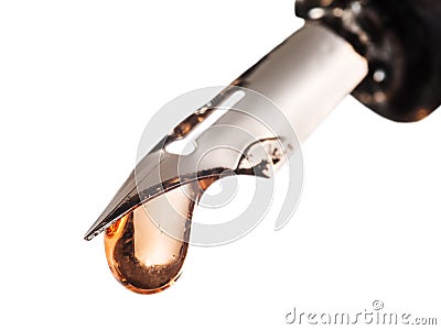 Drop of transparent color water on tip of pen Stock Photo