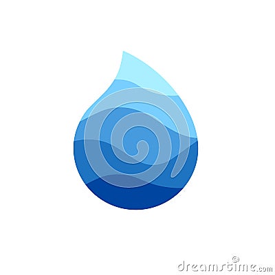 Drop vector logo. Water abstract icon. Sea wave inside drop. Abstract simple isolated blue symbol, illustration on white Vector Illustration