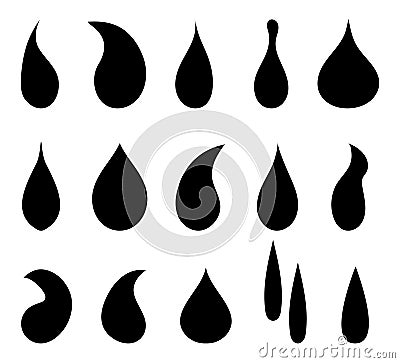 Drop water icon. Black droplet. Symbol of oil, rain, liquid. Shape of tear. Simple graphic element of aqua, blood, milk. Logo of Vector Illustration