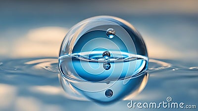 drop of water A water drop in the shape of a sphere, showing the surface tension and the reflection of water. Stock Photo