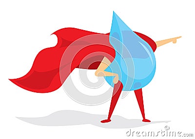 Drop of water super hero with cape Vector Illustration