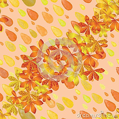 Drop watercolor autumn leaf seamless pattern Vector Illustration
