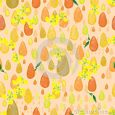 Drop watercolor canola flower seamless pattern Vector Illustration