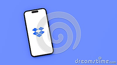 Dropbox Logo on Mobile Phone Screen on Blue Background with Copy Space Editorial Stock Photo