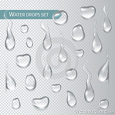 Droplets of water on a transparent background. Vector illustration Vector Illustration