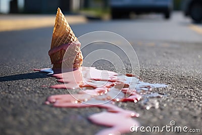 a dropped ice cream cone staining a clean pavement Stock Photo