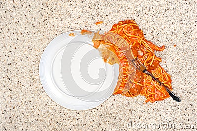 Dropped plate of spaghetti on Stock Photo