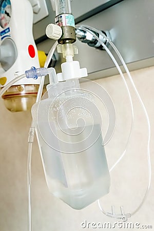 Dropper with physiological serum in a hospital to keep a patient hydrated Stock Photo