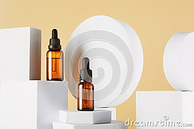 Dropper vials mock-ups, cosmetic glass containers. Stock Photo