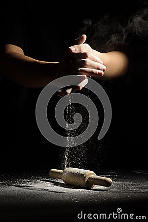 Dropping flour Stock Photo