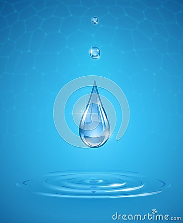 Drops falling into pure water Vector Illustration