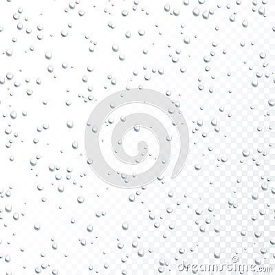 Drops seamless pattern. Water drops on transparent background. Rain drops. Realistic bubbles on transparent background. Vector Vector Illustration