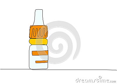 Drops, spray, medicine one line color art. Continuous line drawing of treatment, medication, pharmaceutical, medical Vector Illustration