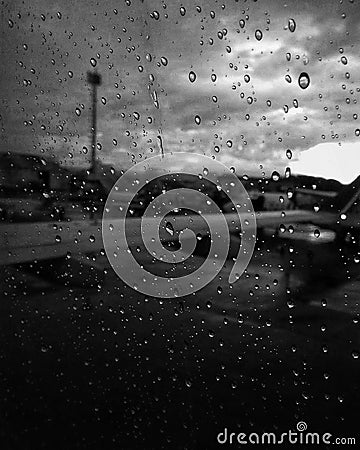 Drops of water on the airplane window Stock Photo